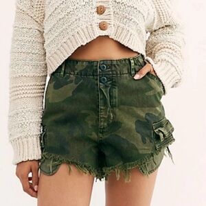 Free People Camouflage Jean Shorts